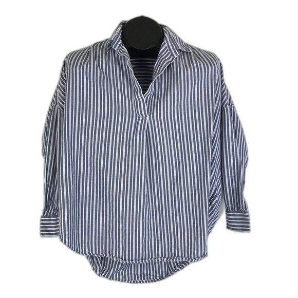 French Connection Striped Popover Top Women's Size XS Woven Cotton Casual - Picture 1 of 10